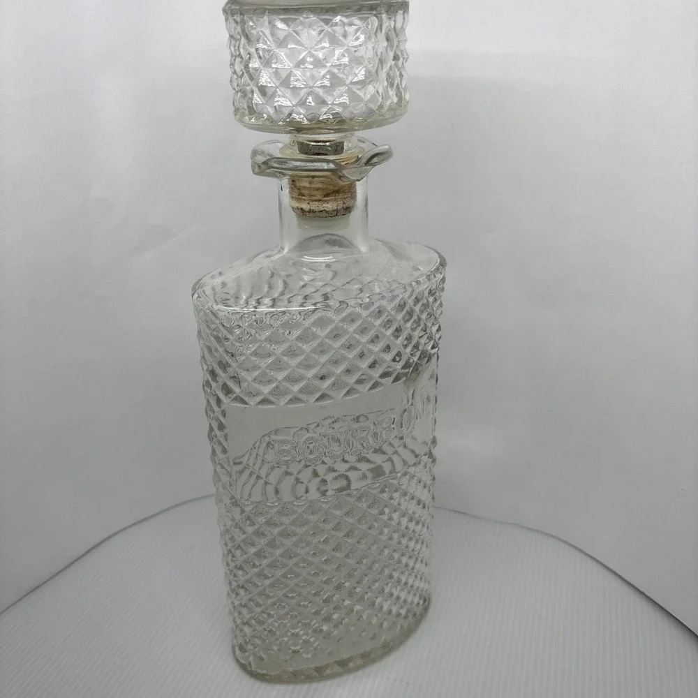 Vintage Anchor Hocking Bourbon Decanter Glass Diamond Cut 1969 Barware Accessory